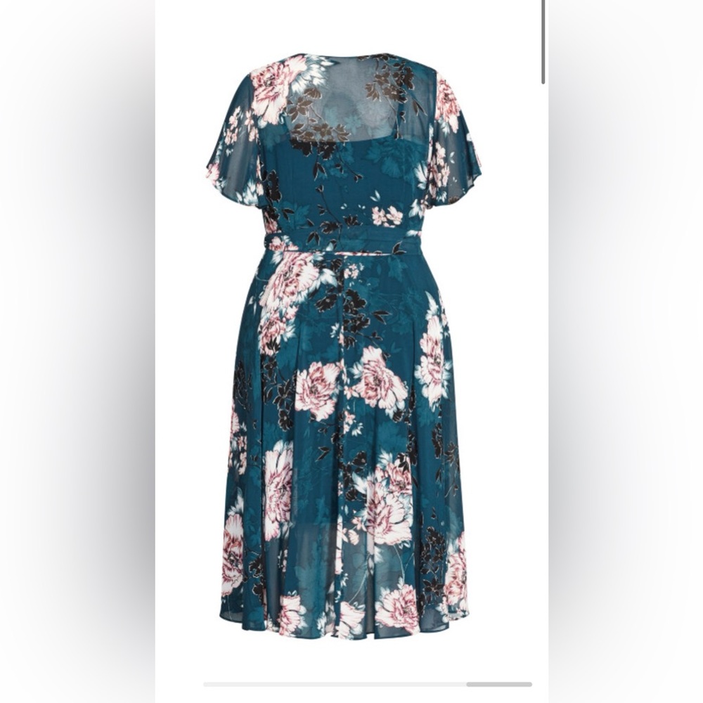 Floral Jade  Blossom Wrap Midi Dress with Belt size 20 🌸 BRB SL 5 - Picture 5 of 9